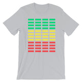 Green Yellow Red Grid Bars Unisex T-Shirt Abyssinian Kiosk Rectangle Bars Spaced Evenly Grid Pattern Fashion Cotton Apparel Clothing Bella Canvas Original Art