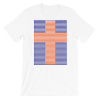 Orange Cross Navy Blue Lines Unisex T-Shirt Abyssinian Kiosk Christian Jesus Religion Lined Latin Cross Bella Canvas Original Art Fashion Cotton Apparel Clothing