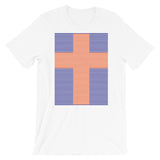 Orange Cross Navy Blue Lines Unisex T-Shirt Abyssinian Kiosk Christian Jesus Religion Lined Latin Cross Bella Canvas Original Art Fashion Cotton Apparel Clothing