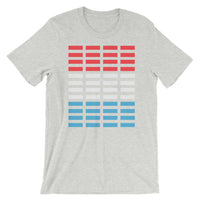 Red White Blue Bars Unisex T-Shirt Abyssinian Kiosk Rectangle Bars Spaced Evenly Grid Pattern Fashion Cotton Apparel Clothing Bella Canvas Original Art