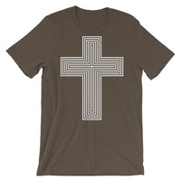 White & Empty Maze Cross Unisex T-Shirt Abyssinian Kiosk Christian Jesus Religion Lined Latin Cross Bella Canvas Original Art Fashion Cotton Apparel Clothing