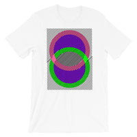 Pink Green Rings Purple Inner & Black Lines Unisex T-Shirt Abyssinian Kiosk Fashion Cotton Apparel Clothing Bella Canvas Original Art