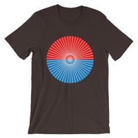 White Cube Spokes Red Top Blue Bottom Unisex T-Shirt Abyssinian Kiosk Squares Bicycle Spokes Dual Color Circle Fashion Cotton Apparel Clothing Bella Canvas Original Art 