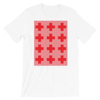 Criss Cross Red Unisex T-Shirt Abyssinian Kiosk 12 Small Equal Arm Crosses Christian Bella Canvas Original Art Fashion Cotton Apparel Clothing