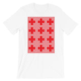 Criss Cross Red Unisex T-Shirt Abyssinian Kiosk 12 Small Equal Arm Crosses Christian Bella Canvas Original Art Fashion Cotton Apparel Clothing