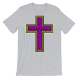 Black Yellow Magenta Maze Cross Unisex T-Shirt Abyssinian Kiosk Christian Jesus Religion Lined Latin Cross Bella Canvas Original Art Fashion Cotton Apparel Clothing