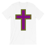 Black Yellow Magenta Maze Cross Unisex T-Shirt Abyssinian Kiosk Christian Jesus Religion Lined Latin Cross Bella Canvas Original Art Fashion Cotton Apparel Clothing