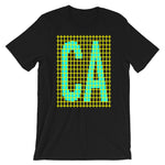 Cyan Yellow Grid CA Unisex T-Shirt Bella Canvas Original Art Abyssinian Kiosk Fashion Cotton Apparel Clothing California State America US