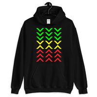 Arrows Down Up GYR Unisex Hoodie Abyssinian Kiosk Green Yellow Red EthiopianFashion Cotton Apparel Clothing Gildan Original Art