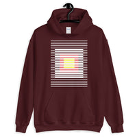 White Stripes Red Yellow Squares Unisex Hoodie Squares Within Lines Abyssinian Kiosk Fashion Cotton Apparel Clothing Gildan Original Art