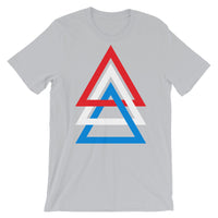 3 Triangles RWB Unisex T-Shirt Abyssinian Kiosk Red White Blue America Fashion Cotton Apparel Clothing Bella Canvas Original Art