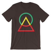Green Yellow Red Circle Triangle Unisex T-Shirt Abyssinian Kiosk Harmonious Meeting Fashion Cotton Apparel Clothing Bella Canvas Original Art
