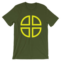Between the Lines Cross Yellow Unisex T-Shirt Abyssinian Kiosk Ethiopian Coptic Orthodox Tewahedo Christian Bella Canvas Original Art Fashion Cotton Apparel Clothing