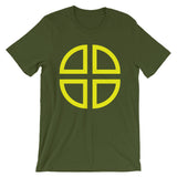 Between the Lines Cross Yellow Unisex T-Shirt Abyssinian Kiosk Ethiopian Coptic Orthodox Tewahedo Christian Bella Canvas Original Art Fashion Cotton Apparel Clothing