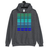 Green to Blue Grid Bars Unisex Hoodie Abyssinian Kiosk Rectangle Bars Spaced Evenly Grid Pattern Fashion Cotton Apparel Clothing Gildan Original Art