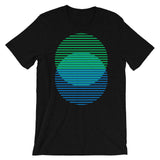 Green to Blue Lined Circles Unisex T-Shirt Abyssinian Kiosk Joining Circles Fashion Cotton Apparel Clothing Bella Canvas Original Art