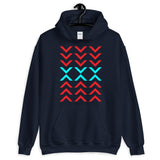 Arrows Down Up Red Cyan Unisex Hoodie Abyssinian Kiosk Fashion Cotton Apparel Clothing Gildan Original Art