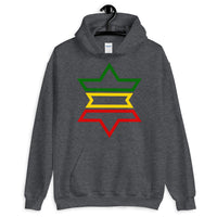 Green, Yellow, Red Outline Star of David Hoodie Abyssinian Kiosk Jewish Falasha Abyssinia Ethiopia Flag Rasta Lion of Judah Apparel Gildan Clothing