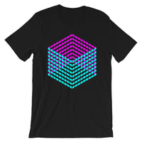 Cyan Magenta Cube Illusion Unisex T-Shirt Abyssinian Kiosk 3D Bars Polygon Fashion Cotton Apparel Clothing Bella Canvas Original Art