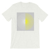 Half Blank Half Yellow Cube Spokes Grey BG Unisex T-Shirt Abyssinian Kiosk Squares Bicycle Spokes Background Fashion Cotton Apparel Clothing Bella Canvas Original Art