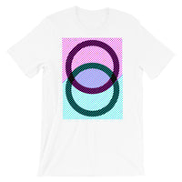 Black Rings Magenta Cyan Lines Unisex T-Shirt Abyssinian Kiosk Fashion Cotton Apparel Clothing Bella Canvas Original Art