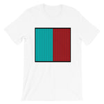 Black Back Cyan Red Lines Unisex T-Shirt Square Abyssinian Kiosk Fashion Cotton Apparel Clothing Bella Canvas Original Art