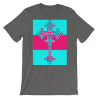 Cyan Pink Cyan #13 Cross Unisex T-Shirt Abyssinian Kiosk Ethiopian Coptic Orthodox Tewahedo Christian Bella Canvas Original Art Fashion Cotton Apparel Clothing