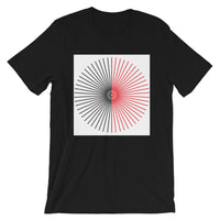 Half Blank Cube Spokes Half Red White BG Unisex T-Shirt Abyssinian Kiosk Squares Bicycle Spokes Background Fashion Cotton Apparel Clothing Bella Canvas Original Art