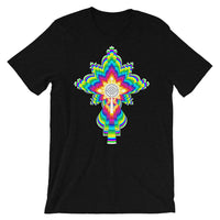Psychedelic White #10 Cross Unisex T-Shirt Trip Trippy Colorful Ethiopian Coptic Orthodox Abyssinian Kiosk Christian Bella Canvas Original Art Abyssinian Kiosk Fashion Cotton Apparel Clothing