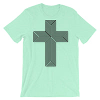 Black Empty Maze Cross Unisex T-Shirt Abyssinian Kiosk Christian Jesus Religion Lined Latin Cross Bella Canvas Original Art Fashion Cotton Apparel Clothing