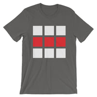 White & Red Blocks Unisex T-Shirt Abyssinian Kiosk 6 White and 3 Red Squares Spaced Evenly Fashion Cotton Apparel Clothing Bella Canvas Original Art