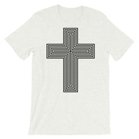 Black Empty Maze Cross Unisex T-Shirt Abyssinian Kiosk Christian Jesus Religion Lined Latin Cross Bella Canvas Original Art Fashion Cotton Apparel Clothing