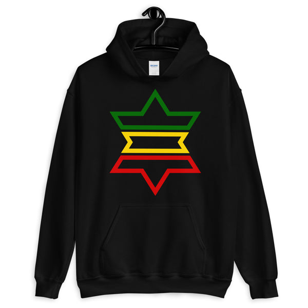 Green, Yellow, Red Outline Star of David Hoodie Abyssinian Kiosk Jewish Falasha Abyssinia Ethiopia Flag Rasta Lion of Judah Apparel Gildan Clothing