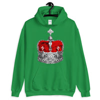 Greyscale & Red Crown Unisex Hoodie Abyssinian Kiosk Empress Menen Crown Haile Selassie Red Velvet African Royal Royalty Fashion Cotton Apparel Clothing Gildan Original Art