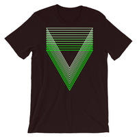 Green Chiaroscuro Triangles Unisex T-Shirt From Light to Bold Color Abyssinian Kiosk Fashion Cotton Apparel Clothing Bella Canvas Original Art