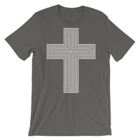 White & Empty Maze Cross Unisex T-Shirt Abyssinian Kiosk Christian Jesus Religion Lined Latin Cross Bella Canvas Original Art Fashion Cotton Apparel Clothing