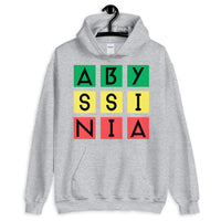 Abyssinia Black Letters in Blocks Unisex Hoodie Abyssinian Kiosk Green Yellow Red Squares Ethiopian Fashion Cotton Apparel Clothing Gildan Original Art