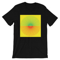 Green & Red Cube Spokes Yellow BG Unisex T-Shirt Abyssinian Kiosk Fashion Cotton Apparel Clothing Bella Canvas Original Art