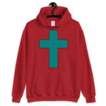 Cyan & Black Maze Cross Unisex Hoodie Abyssinian Kiosk Christian Jesus Religion Lined Latin Cross Gildan Original Art Fashion Cotton Apparel Clothing