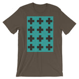 Criss Cross Cyan Black Unisex T-Shirt Abyssinian Kiosk 12 Small Equal Arm Crosses Christian Bella Canvas Original Art Fashion Cotton Apparel Clothing