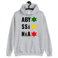 Abyssinia Black Letters Stars of David Unisex Hoodie Ethiopian Lion of Judah Abyssinian Kiosk Abyssinia Ethiopia Flag Apparel Gildan Clothing