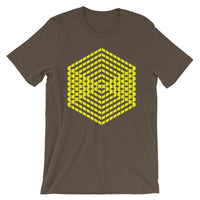 Yellow Cube Illusion Unisex T-Shirt Abyssinian Kiosk 3D Bars Polygon Fashion Cotton Apparel Clothing Bella Canvas Original Art 