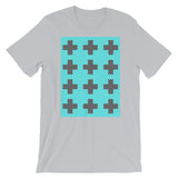 Criss Cross Cyan Black Unisex T-Shirt Abyssinian Kiosk 12 Small Equal Arm Crosses Christian Bella Canvas Original Art Fashion Cotton Apparel Clothing