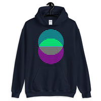 Cyan Green Magenta Lined Circles Unisex Hoodie Abyssinian Kiosk Joining Circles Fashion Cotton Apparel Clothing Gildan Original Art