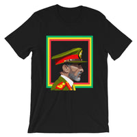 Haile Selassie Color Profile GYR Frame Unisex T-Shirt Abyssinian Kiosk Emperor Rasta Rastafari Green Yellow Red Ethiopian Flag Ethiopia Africa African Abyssinia Habesha History Military Uniform Art Portrait Vintage Reggae Bella Canvas Original Art Fashion Cotton Apparel Clothing