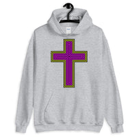 Black Yellow Magenta Maze Cross Unisex Hoodie Abyssinian Kiosk Christian Jesus Religion Lined Latin Cross Gildan Original Art Fashion Cotton Apparel Clothing