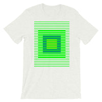 Green Stripes Blue Orange Squares Unisex T-Shirt Squares Within Lines Abyssinian Kiosk Fashion Cotton Apparel Clothing Bella Canvas Original Art