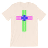 Green Magenta Blue Ellipse Cross Unisex T-Shirt Abyssinian Kiosk Christian Jesus Religion Cross Bella Canvas Original Art Fashion Cotton Apparel Clothing