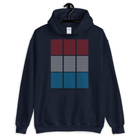 Red White Blue Squares Unisex Hoodie Grid of Mini Squares Abyssinian Kiosk Fashion Cotton Apparel Clothing Gildan Original Art