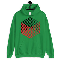 Red Black Cube Illusion Unisex Hoodie Abyssinian Kiosk 3D Bars Polygon Fashion Cotton Apparel Clothing Gildan Original Art